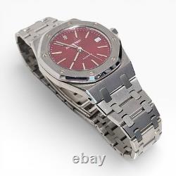WithBox Audemars Piguet Royal Oak 36 mm Very Rare Red Dial Steel Watch 14790ST