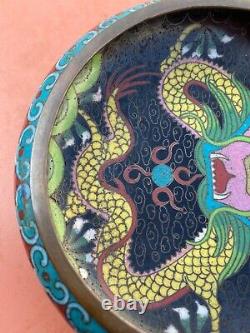 Wonderful Old Chinese Cloisonne Bowl 5 Clawed Imperial Dragon Very Rare